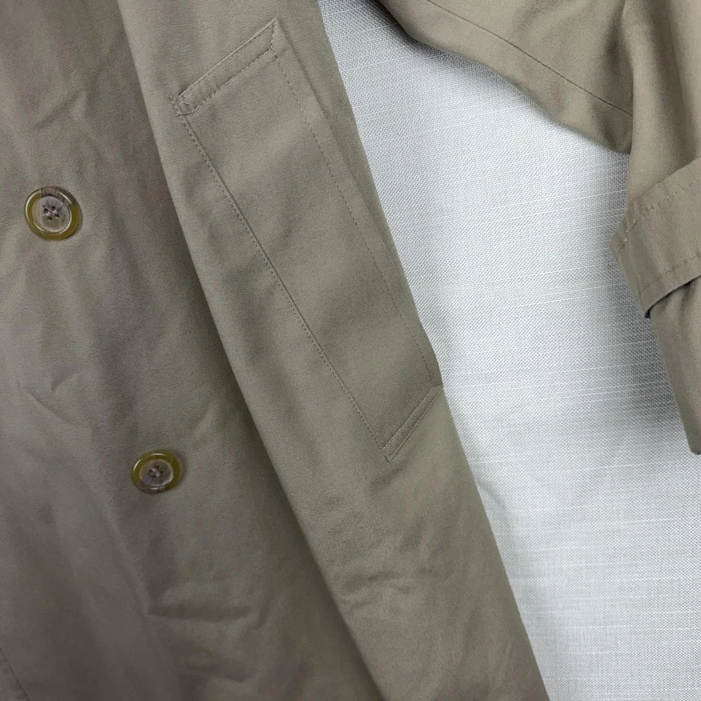 VTG London Fog Trench Coat Mens 44 Beige Belted Double Breasted Long Classic